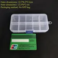 10-compartment clear plastic organizer box with blue latches, size 12.7x6.5x2.2cm - Fixed 10-Compartment 12.7x6.5x2.2cm