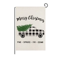 Linen garden flag with red plaid truck, Merry Christmas print on white background - Style ZQ008-5 (Plaid Truck)