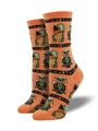 Orange mid-calf socks featuring green witch and owl patterns for Halloween fashion - Witch Owl Ginger