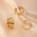 Driedelige goudkleurige titaniumstalen ringenset met ketting- en kralenontwerpen - J742-Gekleurde Emaille Goud 3-delige Set / Goud