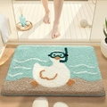 Absorbent blue bathroom mat featuring a cartoon duck with green goggles on wood floor - 40*60cm / Duck Exploring the Sea