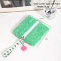 Green plush coin purse with heart lanyard and pink pendant in 12.5x13cm size - Middle-Open Coin Purse Style / Green