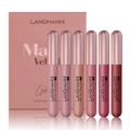 Σετ Langmanni 6 ματ βελούδινα lip gloss σε διάφορες αποχρώσεις σε ροζ συσκευασία - Σετ lip gloss 6 τεμαχίων