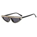 Cat eye sunglasses with black frame featuring champagne crystals and white rhinestones - Black Frame Grey Lens