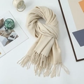Soft beige cashmere-like scarf with fringe details styled with lifestyle accessories - 200*68CM / Off-white