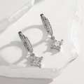 Silver drop earrings featuring square cut cubic zirconia and sparkling pavé accents - Silver Square