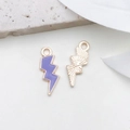 Purple enamel lighting bolt charms with gold finish for DIY jewelry and necklaces - Purple Lightning (7x20mm)