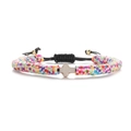 Adjustable colorful heishi clay bead bracelet with a white cross charm and black cord - Woven Style / Color 6