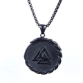 Collar con colgante Vikingo Valknut en acero inoxidable negro mate y cadena de caja - Negro Vintage (Negro sin cadena)