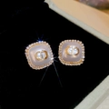 Macro shot of gold-plated square stud earrings featuring crystal halo and CD logo - 1# Silver Needle-Gold-Square Letter Style