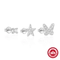 S925 sterling silver stud set with round, star, and butterfly cubic zirconia - Platinum Star Zirconia