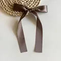 Elegant dark brown satin bow hair clip with long ribbons in balletcore style - Duckbill Hair Clips / Short/PC / Brown
