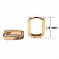 Detailed view of 14mm gold U-shaped hoop earrings with colorful round cubic zirconia stones - E531-Rectangular Multicolor / Gold