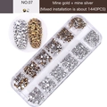 Detailed view of 12-grid box with 1440 flatback AB rhinestones in gold and silver - Mine Gold + Mine Silver (07)