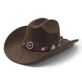 Chapeau de cowboy marron foncé en daim avec broderie florale et perles de bronze - M(56-58cm) / Marron