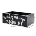 Black wooden disposable coffee cup organizer box with mark your cup white text - Double Cup Holder - Black