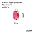 Detailed 18K gold plated copper oval red zircon pendant with size specs and 2mm hole - Gold/Red Zirconia