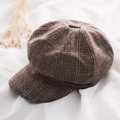 Classic brown plaid newsboy cap in wool tweed style on a soft white background - One Size / Plaid Hat-Coffee