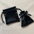 Glossy champagne satin drawstring bag for wedding gifts and favor packaging - 12x14cm / Black