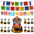 Collezione dettagliata di decorazioni Giorno dei Morti con striscioni e topper per torte - Set Combinato 1 Dia De Muertos