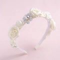 Elegante cerchietto floreale con rose di seta crema e perle in stile principessa - Stile B-Rosa Bianca e Perla