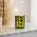 7cm green frosted glass Christmas candle holder with golden elk pattern and warm light - Style F / Green