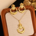 Golden irregular geometric necklace and earring set with stylish fan-shaped textures - Gold Hexagonal Fan Shape Striped Set