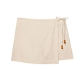 Minigonna a portafoglio beige in lino con laccetto laterale e perline decorative - XS / Gonna (Beige)