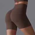 Seamless high-waisted yoga shorts for women in dark coffee brown with butt-lifting design - Brown