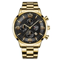 Men's quartz watch with gold stainless steel strap, black textured dial and date - Gold Steel Band Black Dial [Steel + Calendar/Luminous]