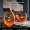 Modern orange and gold ceramic abstract sculpture set for office and home decor - Orange Gold (Vivid Large and Small Combination)