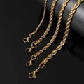 Golden stainless steel rope chain necklaces in four thicknesses with lobster clasps - Gold (2mm Width) / Necklace 20 Inches (Length 50cm)