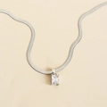 Elegant silver snake chain necklace with a rectangular clear zircon pendant - Silver with White Zirconia (DDP102)