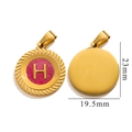 Pendentif rond lettre H paillettes roses et bordure dorée torsadée de 23mm - Lettre H