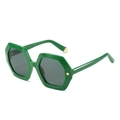 Fashionable bright green hexagonal frame sunglasses with dark grey lenses and golden studs - Green Frame Grey Lens