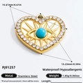 Herz-Amulett aus goldfarbenem Edelstahl mit türkisfarbener Perle und Strasssteinen - PJ91257-Herz Türkis