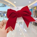 Elegant large red velvet bow hair clip for girls on a fashion jewelry display card - Large Swallowtail Bow / Red