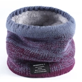 Winter double-layered knit neck warmer in gradient burgundy and blue-grey with fleece - Denim Blue Rose