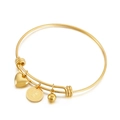 Golden stainless steel bangle with Elizabeth II coin, heart charm and bead accents - Style A Gold (KB143993-Z)
