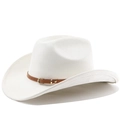Détail d'un chapeau de cowboy en feutre blanc avec ceinture en cuir et boucle dorée - M(56-58cm) / Crème