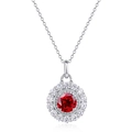 Collana vintage in argento S925 con ciondolo gemma rossa tonda e montatura a halo - Argento 925 / Rubino Rosso