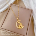 Detalle del collar luna y corazón en seda con grabado I love you forever y dimensiones - Estilo Luna Dorada Madre e Hijo (B324)