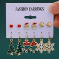 6-pair set of Christmas earrings with Santa, tree and snowflake on white card - 10 Snowflake Christmas Tree (6 Pairs Set)