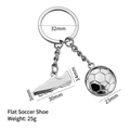 Silver soccer keychain set with a flat metal football shoe and ball charm - Flat Football Shoe Style (X-306)