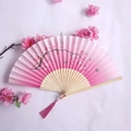 Elegant pink gradient silk folding fan with plum blossom patterns and bamboo ribs - Pink Gradient Plum Blossom & Butterfly Style (Women's Fan No. 17)