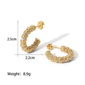 Golden spiral hoop earrings with white zircon, size 2.5cm by 2.2cm, weight 8.9g - White Zircon C-Shaped Gold (MS-238)
