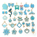 Blue gold zinc alloy charm collection featuring whales, butterflies, and diverse shapes - Blue Enamel Mix (HK552)