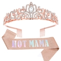 Rose gold Hot Mama sash and crystal crown set for Mother's Day party celebrations - Rose Gold Rainbow