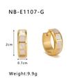 Detail view of gold stainless steel hoop earrings with white inlay and size dimensions - Gold Mother of Pearl Inlay Wide Style (NB-E1107-G)