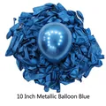 Single 10-inch metallic blue latex balloon with uninflated blue party set on white background - Metallic Blue